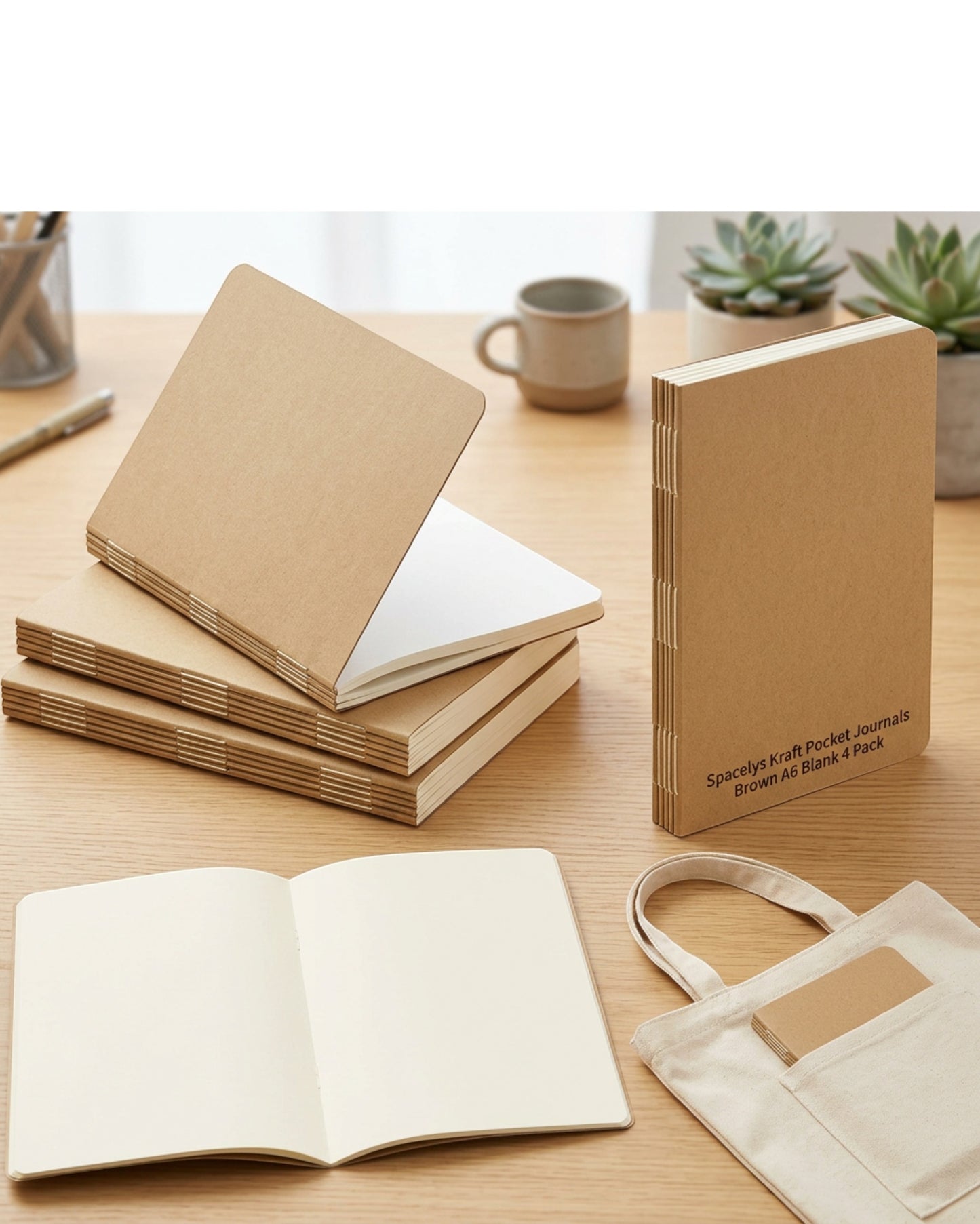 Spacelys Kraft Pocket Journals Brown A6 Blank 4 Pack